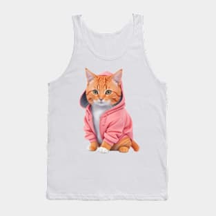 Orange cat Ginger cat wearing pink hoodie Tank Top